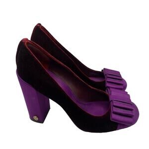 Tory Burch Burgundy and Purple Velvet Heels